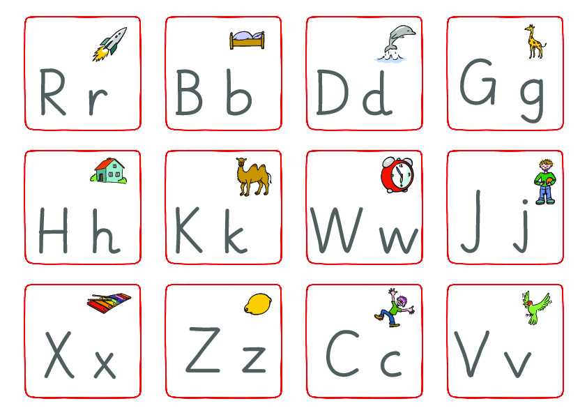 Merkkärtchen für die 12 ersten Buchstaben